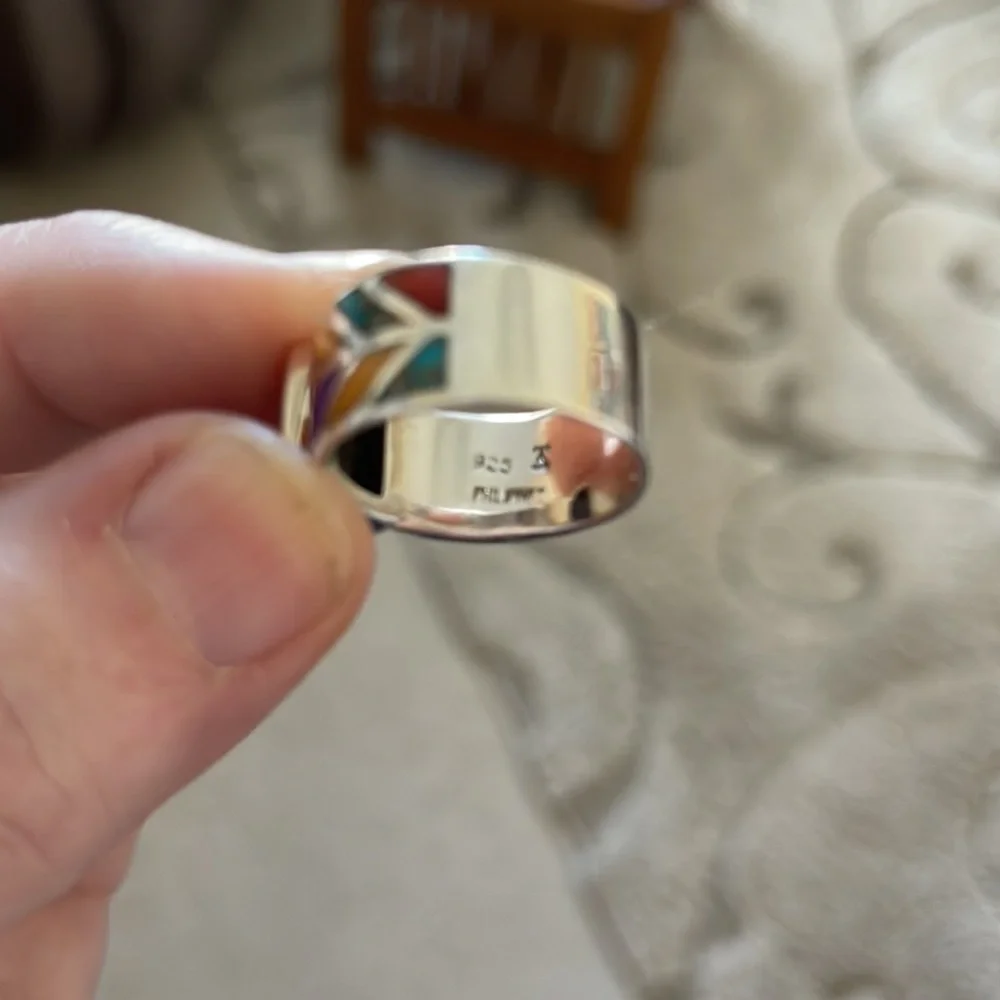 Southwestern Sterling Ring Size 9 Turquoise & Mixed Stone 925 - Picture 6 of 7